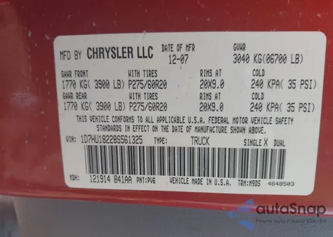 2008 Dodge Ram 1500 Slt z USA, uszkodzony, nr VIN 1D7HU18228S561325